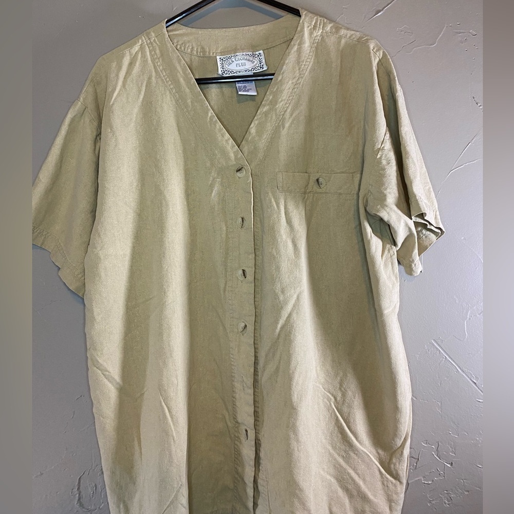 Silk Exchange Plus 100% Silk Sz 18W blouse shirt 2 small spots on back D-05